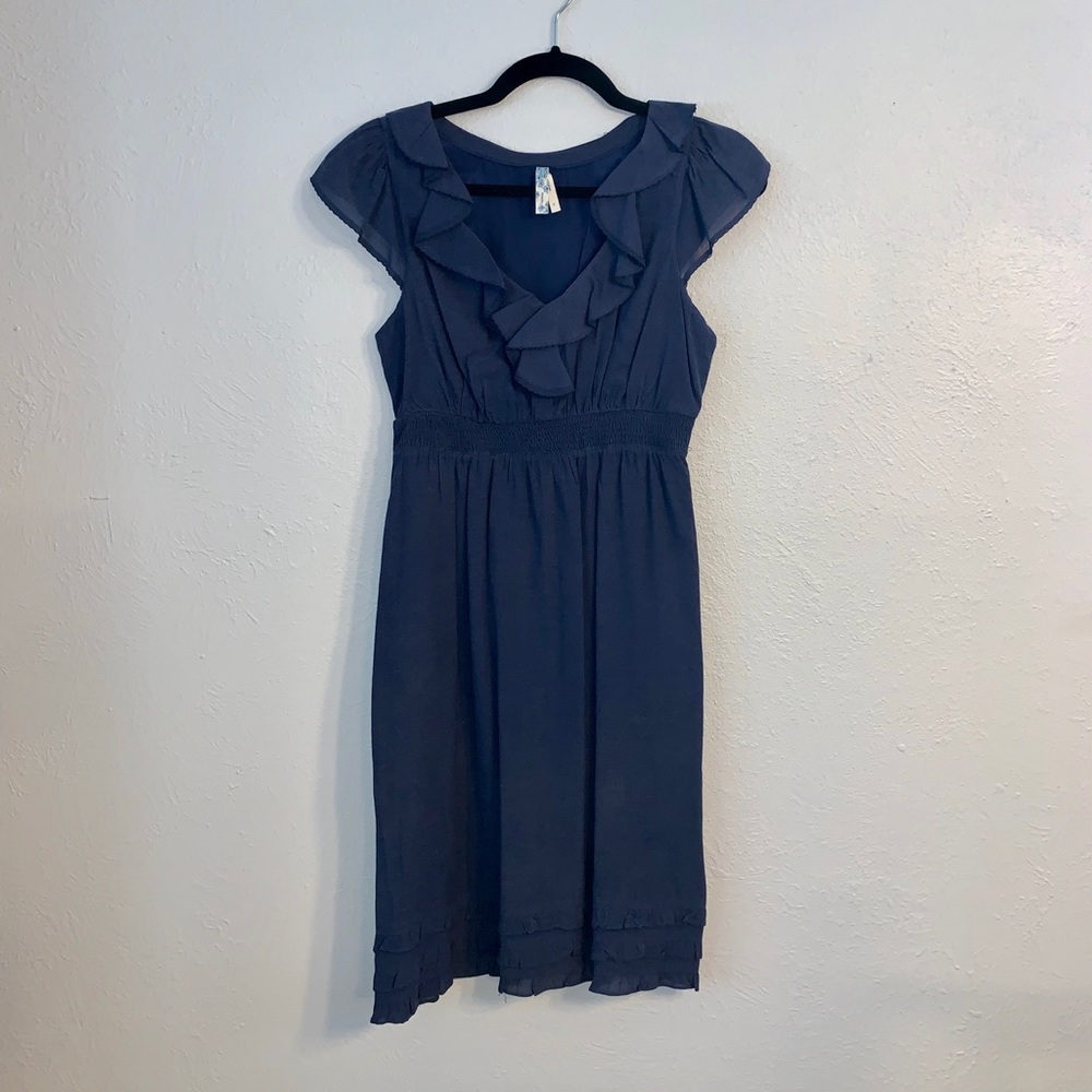 Anthropologie Maeve Navy Blue Flutter Sleeve Dress
